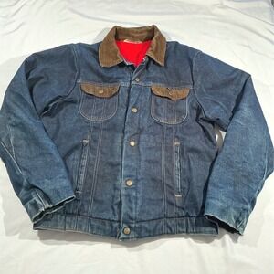 Vintage Key Imperial Denim Trucker Jacket Indigo Quilt Lined Corduroy Mens L